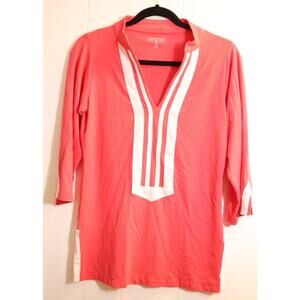 Duffield Lane Tunic Top 3/4 Sleeves Small Pink White Trim